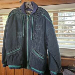 Vintage 80s Sergio Valente Heavy Denim Bomber Jacket Knit Cuffs & Collar Sz M